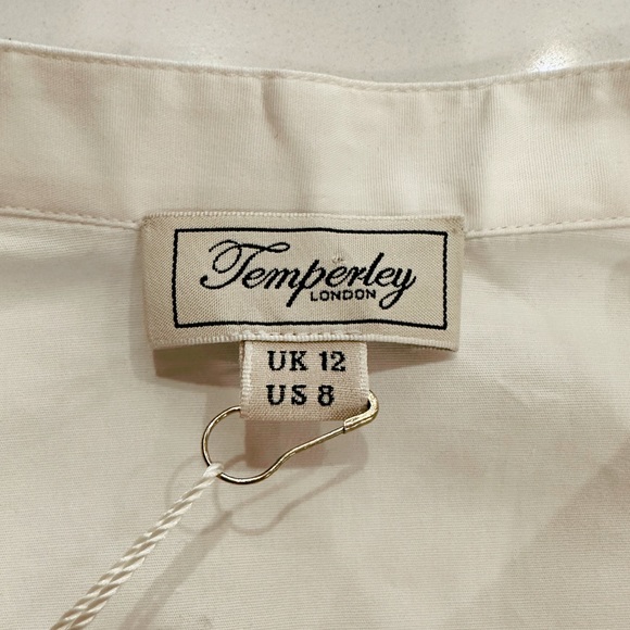 TEMPERLEY LONDON WHITE COTTON BUTTON UP BLOUSE FLARED SHOULDERS SZ 8 FITS US 4 - Picture 14 of 16